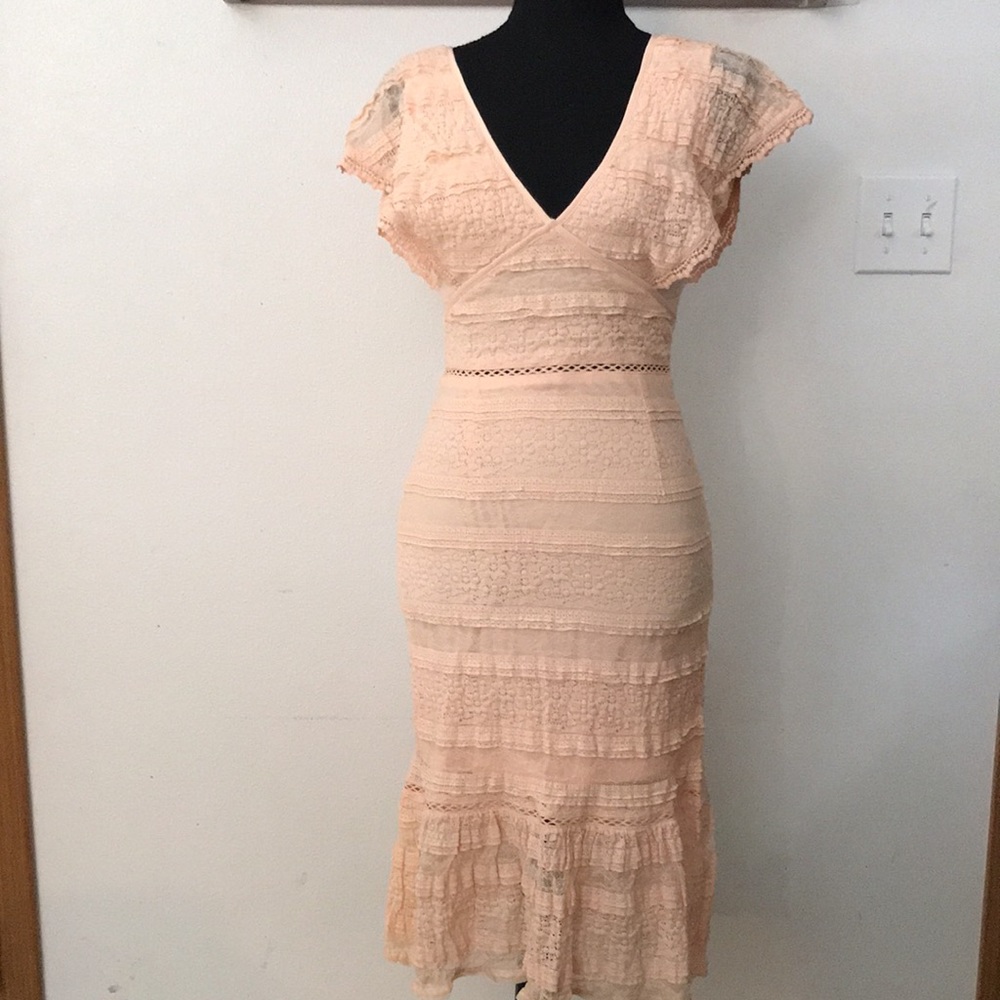 Foxiedox dress salmon color, lace over partial lined, size Xsmall NWT
